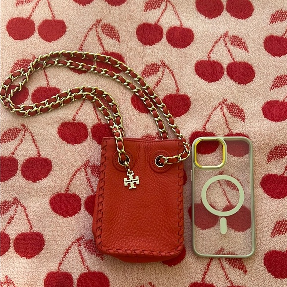 Tory Burch Red leather bag gold chain shoulder crossbody - Picture 2 of 4